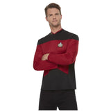 Star Trek The Next Generation Command Uniform, red and black shirt with emblem on chest.