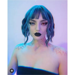 Close-up of vibrant blue lens for costume and everyday fashion looks.