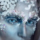 True Sapphire contact lenses – bright blue with black rim for cosplay or daily wear close up view with snow queen look.
