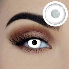 Close-up of all-white lenses – ideal for zombie, ghost, or horror costumes.