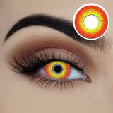 Starry Eyed Yearly Contact Lenses - Furious, orange on the outer rim and yellow on the inner rim.