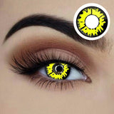 Starry Eyed Yearly Contact Lenses - Raptor, yellow with black rim.