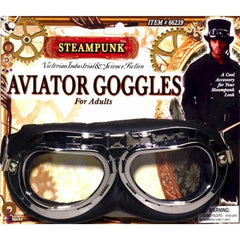 Steampunk Silver Aviator Goggles, bulky with foam lining.
