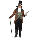 Steampunk tailcoat costume brown front view with vest and jabot