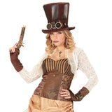 Tall brown top hat with goggles