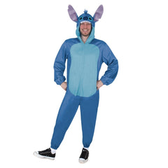 Adult Stitch hooded onesie costume with 3D ears and plush finish