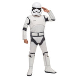 Child wearing an officially licensed Stormtrooper Star Wars costume with armour print and mask, perfect for Book Week, May the 4th and Halloween.
