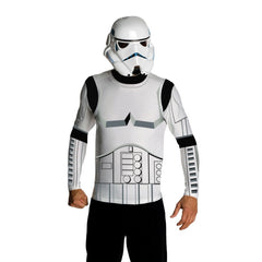 Stormtrooper Classic Costume Top & Mask – Adult Star Wars outfit with printed long sleeve top featuring screen-accurate detail and moulded face mask with painted features, mesh eye covers, and elastic strap; pants not included.