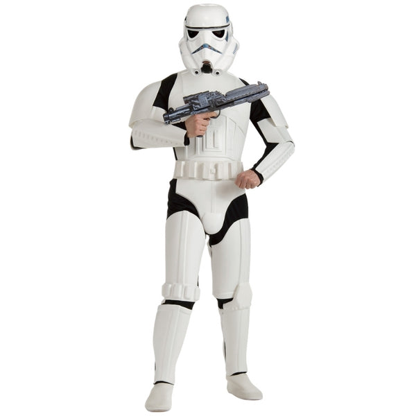 person modelling star wars stromtrooper deluxe costume