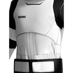 Stormtrooper Executioner Deluxe Child Costume – full-length digitally printed jumpsuit with padded chest and arms, stitched armour details, printed pants with 3D boot tops, foam-backed belt, and moulded mask with mesh eyes and elastic strap.
