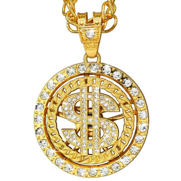 Strass dollar sign necklace 70cm iron bling accessory for rapper and pimp costumes