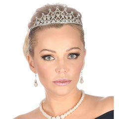 Silver strass tiara with clear stones princess costume accessory