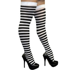 Stripe Thigh High Stockings by Rebel Legs - Black & White