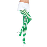 Green and white striped tights adult costume hosiery