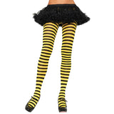 Yellow and black striped tights adult costume hosiery