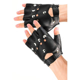 Studded punk gloves black vinyl adult