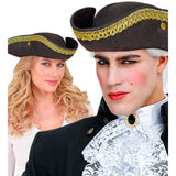 Side view of the tricorn hat with gold trim