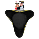 Black and yellow Colonial-style hat on a white background