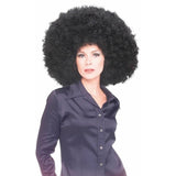 Super Black Afro Wig – adult-sized unisex wig with thick, curly polypropylene strands styled in a classic afro shape.