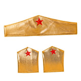 Super Hero Girl gold tiara and wrist cuffs with red stars