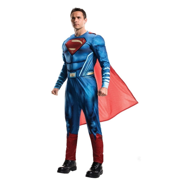 Superman Deluxe Adult Costume, jumpsuit with fibre tilled muscle chest digitally printed.