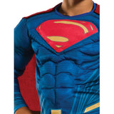 superman deluxe child costume, padded chest, cape velcros on.