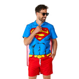Superman Swim Suit Combo by Suitmeister with shirt, detachable cape, and shorts – superhero swimwear for parties or beach days