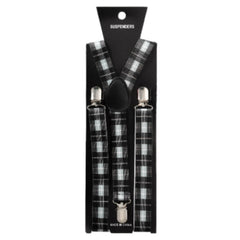 Basic stretchy and adjustable suspenders in black and gree check