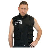SWAT Body Guard Costume – black vest and knee pads set for police, security, or tactical costumes.