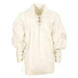 White swordsman shirt with lacing at neckline and sleeves