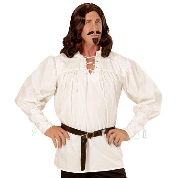 Swordsman medieval shirt in white with lace-up neckline and cuffs, renaissance colonial pirate style