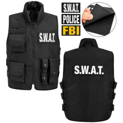 Adult tactical SWAT vest costume accessory with removable FBI and police patches