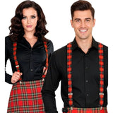 Tartan braces with red check pattern for adults and kids