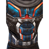Taskmaster Deluxe Child Costume – close-up of chest area showing moulded armour detailing, fibre-filled padding, and digitally printed design on the jumpsuit.
