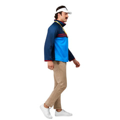Ted Lasso Men's Costume-Adult long sleeve shirt with logos, licensed. and visor, moustache and whistle.