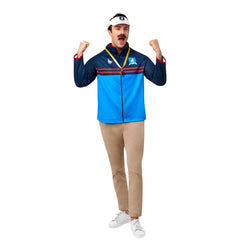 Ted Lasso Men's Costume-Adult long sleeve shirt with logos, licensed. and visor, moustache and whistle.