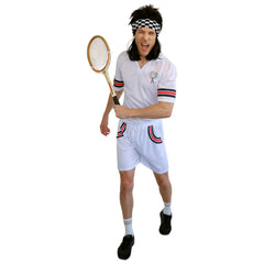 I Play For Cash adult Tennis Costume with shirt shorts and headband front view