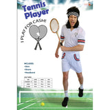 I Play For Cash Tennis Costume with shirt shorts and headband packaging