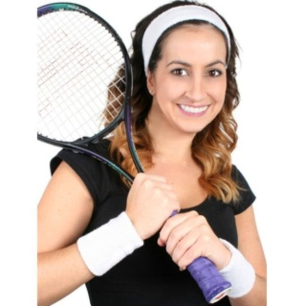 White Terry Towelling Tennis Sweatbands Set – Headband and Wristbands – Dr Toms
