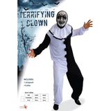 Terrifying Clown adult costume with jumpsuit and collar packaging