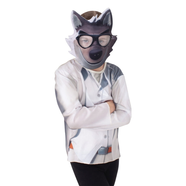 The Bad Guys Mr. Wolf Child Costume – officially licensed outfit featuring a 3D foam character mask and long sleeve printed top for an easy, recognizable Book Week or costume party look.