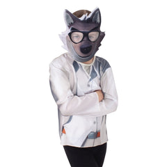The Bad Guys Mr. Wolf Child Costume – officially licensed outfit featuring a 3D foam character mask and long sleeve printed top for an easy, recognizable Book Week or costume party look.