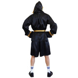 Black boxing robe, shorts, belt and gloves
