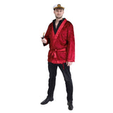 The Heff - Smoking Jacket, red velveteen shave coat with satin trim an sash, one size adults.