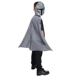 The Mandalorian Cape and Mask Set – Child size costume set with grey scalloped-edge cape and silver moulded plastic half mask featuring mesh eye panels and elastic strap for a secure fit.