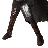 The Mandalorian Premium Child Costume – close-up of printed pants with attached boot covers and elastic straps, featuring detailed armour designs for a complete Mandalorian look.