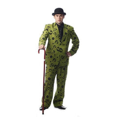 The Questioner green villain costume with question mark suit and cane for hire in Brisbane