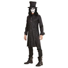 The Raven medieval jacket costume side view with large collar