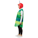 The Very Hungry Caterpillar Adult Tabard Costume – side view showing knee-length, sleeveless design with attached legs and colourful stripes, ideal for Book Week costumes.