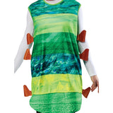 The Very Hungry Caterpillar Adult Costume – close-up view highlighting the varying green printed stripes and attached short legs for an authentic storybook look.